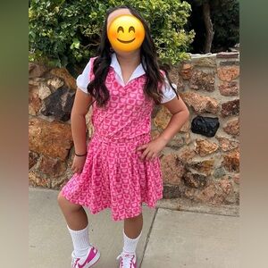 Pink Heart Pattern Dress with White Collar